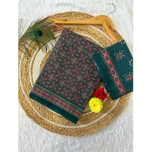 Generic Women's Cotton Printed Saree With Unstitched Blouse 5.5Mtr (Green)