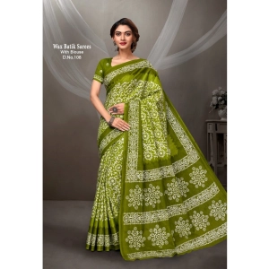 Generic Women's Cotton Printed Saree With Unstitched Blouse 5.5Mtr (Green)
