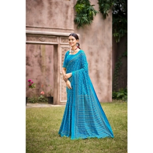 Generic Women's Cotton Printed Saree With Unstitched Blouse 5.5Mtr (Sky Blue)