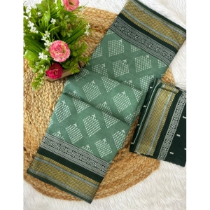 Generic Women's Cotton Printed Saree With Unstitched Blouse 5.5Mtr (Green)