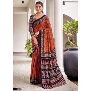 Generic Women's Cotton Printed Saree With Unstitched Blouse 5.5Mtr (Purple)