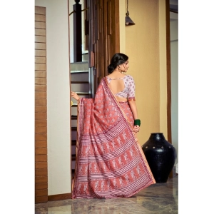 Generic Women's Cotton Printed Saree With Unstitched Blouse 5.5Mtr (Pink)