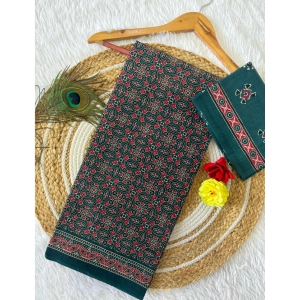 Generic Women's Cotton Printed Saree With Unstitched Blouse 5.5Mtr (Green)