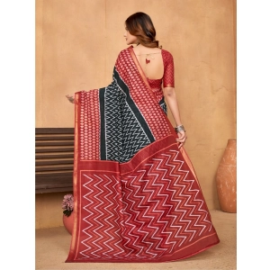 Generic Women's Cotton Printed Saree With Unstitched Blouse 5.5Mtr (Black)