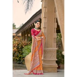 Generic Women's Cotton Printed Saree With Unstitched Blouse 5.5Mtr (Mustard)