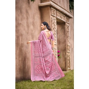 Generic Women's Cotton Printed Saree With Unstitched Blouse 5.5Mtr (Pink)
