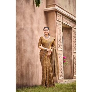 Generic Women's Cotton Printed Saree With Unstitched Blouse 5.5Mtr (Mustard)