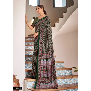 Generic Women's Cotton Printed Saree With Unstitched Blouse 5.5Mtr (Green)