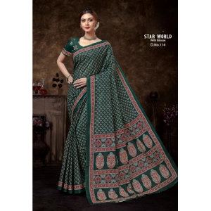 Generic Women's Cotton Printed Saree With Unstitched Blouse 5.5Mtr (D.Green)