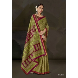 Generic Women's Cotton Printed Saree With Unstitched Blouse 5.5Mtr (Green)