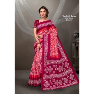 Generic Women's Cotton Printed Saree With Unstitched Blouse 5.5Mtr (Pink)