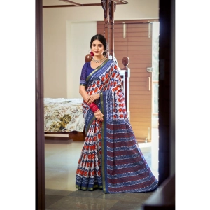 Generic Women's Cotton Printed Saree With Unstitched Blouse 5.5Mtr (Blue)
