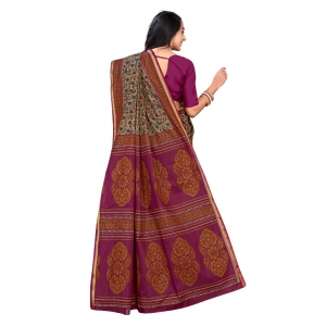 Generic Women's Cotton Printed Saree With Unstitched Blouse 5.5Mtr (Purple)