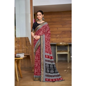 Generic Women's Cotton Printed Saree With Unstitched Blouse 5.5Mtr (Red)