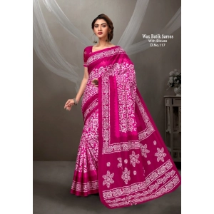 Generic Women's Cotton Printed Saree With Unstitched Blouse 5.5Mtr (Pink)