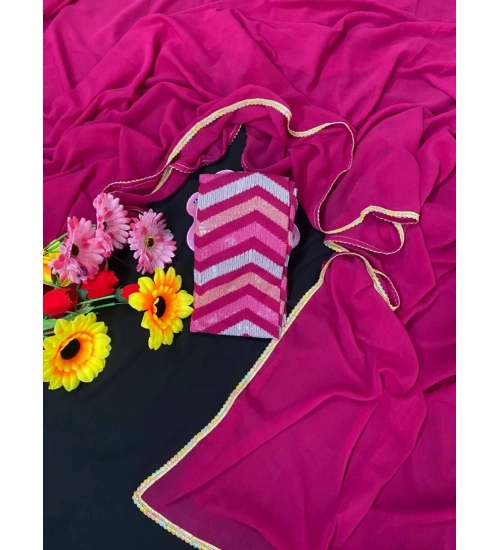 Women's Fox Georgette  Solid Saree With Unstitched Blouse 5.5Mtr (Pink)