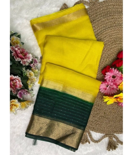 Women's Khadi Cotton  Solid Saree With Unstitched Blouse 5.5Mtr (Yellow)