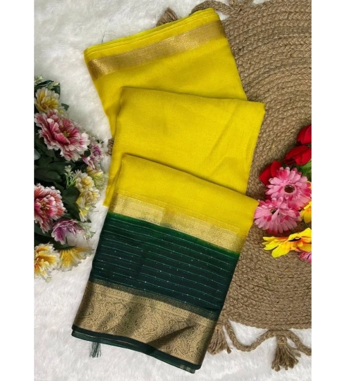 Women's Khadi Cotton  Solid Saree With Unstitched Blouse 5.5Mtr (Yellow)