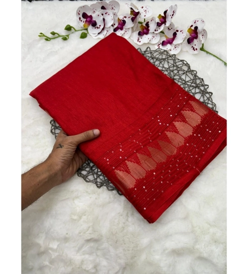 Women's Benny Crape Printed Saree With Unstitched Blouse 5.5Mtr (Red)