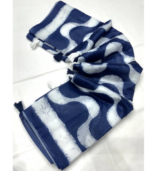 Women's Pure Chanderi Printed Saree With Unstitched Blouse 5.5Mtr (Blue)