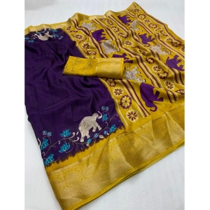 Generic Women's Dola Silk Printed Saree With Unstitched Blouse 5.5Mtr (Purple)