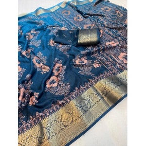 Generic Women's Jacquard Printed Saree With Unstitched Blouse 5.5Mtr (Blue)