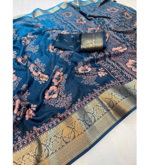 Women's Jacquard Printed Saree With Unstitched Blouse 5.5Mtr (Blue)
