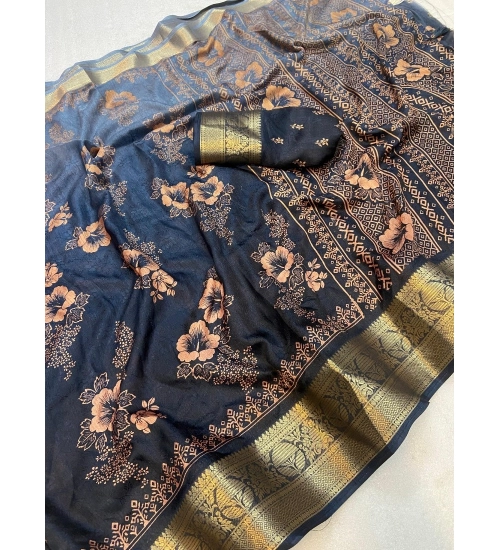 Women's Jacquard Printed Saree With Unstitched Blouse 5.5Mtr (Grey)