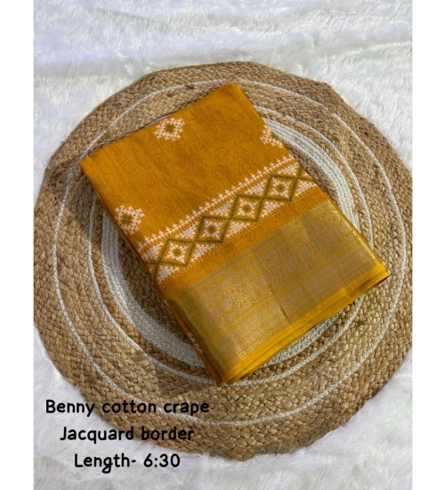 Women's Benny Crape Printed Saree With Unstitched Blouse 5.5Mtr (Mustard)