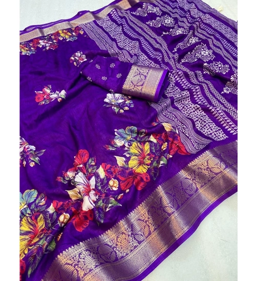 Women's Jacquard Printed Saree With Unstitched Blouse 5.5Mtr (Purple) Women's Jacquard Printed Saree With Unstitched Blouse 5.5Mtr (Purple)