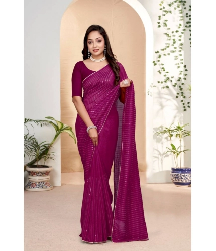 Women's Vichitra Silk Striped Saree With Unstitched Blouse 5.5Mtr (Purple)