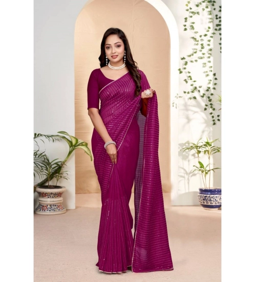 Women's Vichitra Silk Striped Saree With Unstitched Blouse 5.5Mtr (Purple)