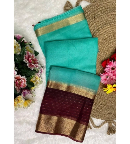 Women's Khadi Cotton  Solid Saree With Unstitched Blouse 5.5Mtr (Sky Blue)