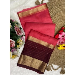 Women's Khadi Cotton  Solid Saree With Unstitched Blouse 5.5Mtr (Pink)