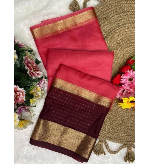 Women's Khadi Cotton  Solid Saree With Unstitched Blouse 5.5Mtr (Pink)