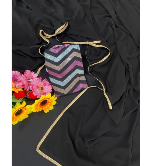 Women's Fox Georgette  Solid Saree With Unstitched Blouse 5.5Mtr (Black)