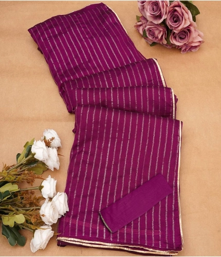 Women's Vichitra Silk Striped Saree With Unstitched Blouse 5.5Mtr (Purple)