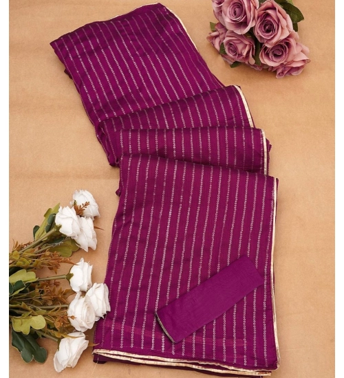 Women's Vichitra Silk Striped Saree With Unstitched Blouse 5.5Mtr (Purple)