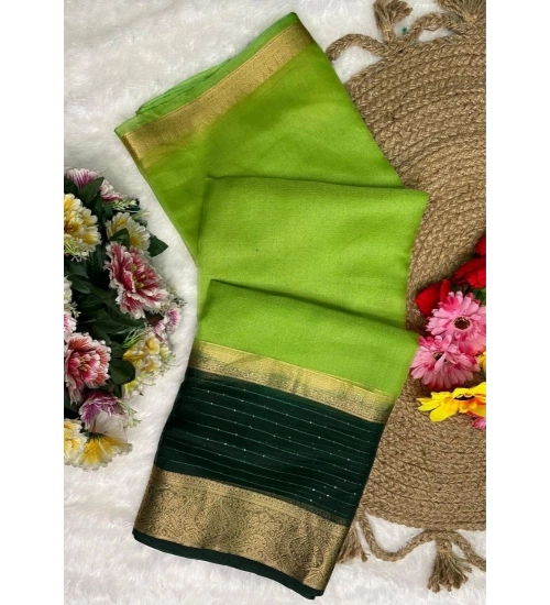 Women's Khadi Cotton  Solid Saree With Unstitched Blouse 5.5Mtr (Green)