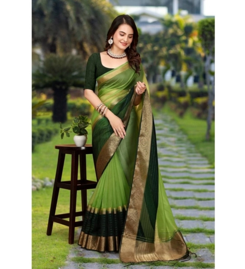 Women's Khadi Cotton  Solid Saree With Unstitched Blouse 5.5Mtr (Green)
