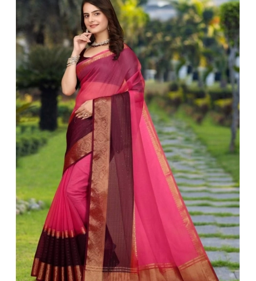 Women's Khadi Cotton  Solid Saree With Unstitched Blouse 5.5Mtr (Pink)