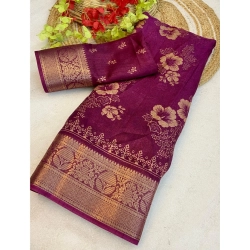 Women's Jacquard Printed Saree With Unstitched Blouse 5.5Mtr (Wine)