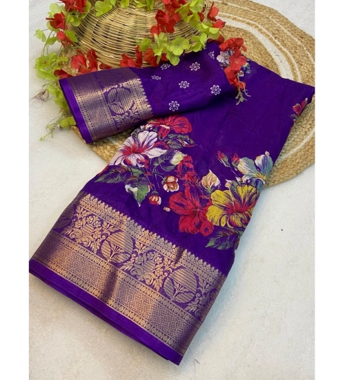 Women's Jacquard Printed Saree With Unstitched Blouse 5.5Mtr (Purple)