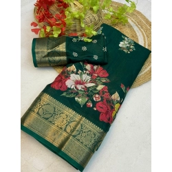 Women's Jacquard Printed Saree With Unstitched Blouse 5.5Mtr (Green)