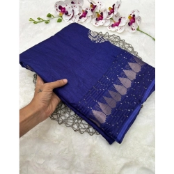 Women's Benny Crape Printed Saree With Unstitched Blouse 5.5Mtr (Blue)