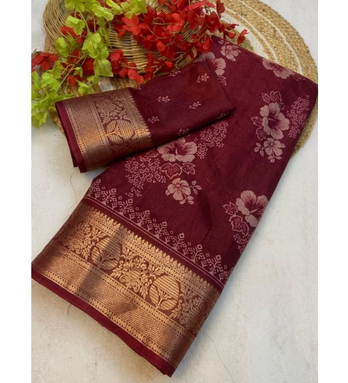 Women's Jacquard Printed Saree With Unstitched Blouse 5.5Mtr (Maroon)