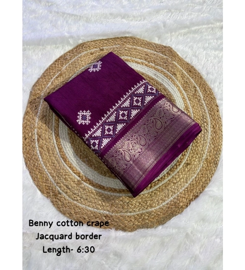 Women's Benny Crape Printed Saree With Unstitched Blouse 5.5Mtr (Purple)