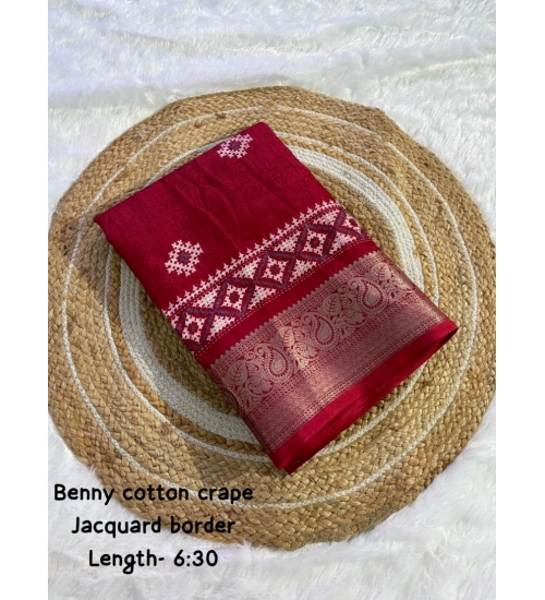 Women's Benny Crape Printed Saree With Unstitched Blouse 5.5Mtr (Red)