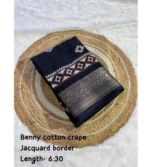 Women's Benny Crape Printed Saree With Unstitched Blouse 5.5Mtr (Navy Blue)