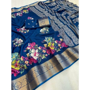 Generic Women's Jacquard Printed Saree With Unstitched Blouse 5.5Mtr (Blue)
